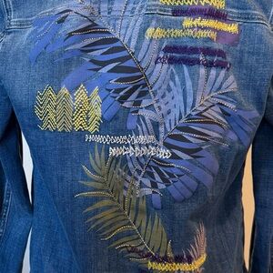 Chico's Denim Jean Jacket Embroidered Blue Sm (4-6) Women's Coat Extra Small XS